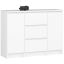 Kumode K100, 2 durvis, 3 atvilktnes, balta, 101 × 76 × 35 cm