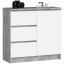 Kumode K80 JERRY, 1 durvis, 3 atvilktnes, Pelēka/balta, 80 × 77 × 35 cm