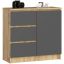 Kumode K80 JERRY, 1 durvis, 3 atvilktnes, ozola/pelēka, 80 × 77 × 35 cm