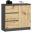 Kumode K80 JERRY CLP, 1 durvis un 3 atvilktnes, pelēka/ozola, 80 × 77 × 35 cm