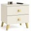 Bedside table MOBI K-02, 2 drawers, beige/gold color, 40 × 43 × 37 cm