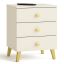 Bedside table MOBI K-03, 3 drawers, beige/gold color, 40 × 58 × 37 cm