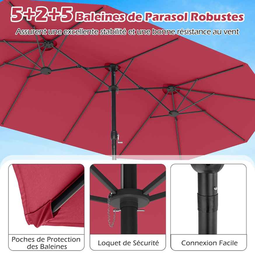 Promotion Divpusējs terases saulessargs, Sarkans, 470