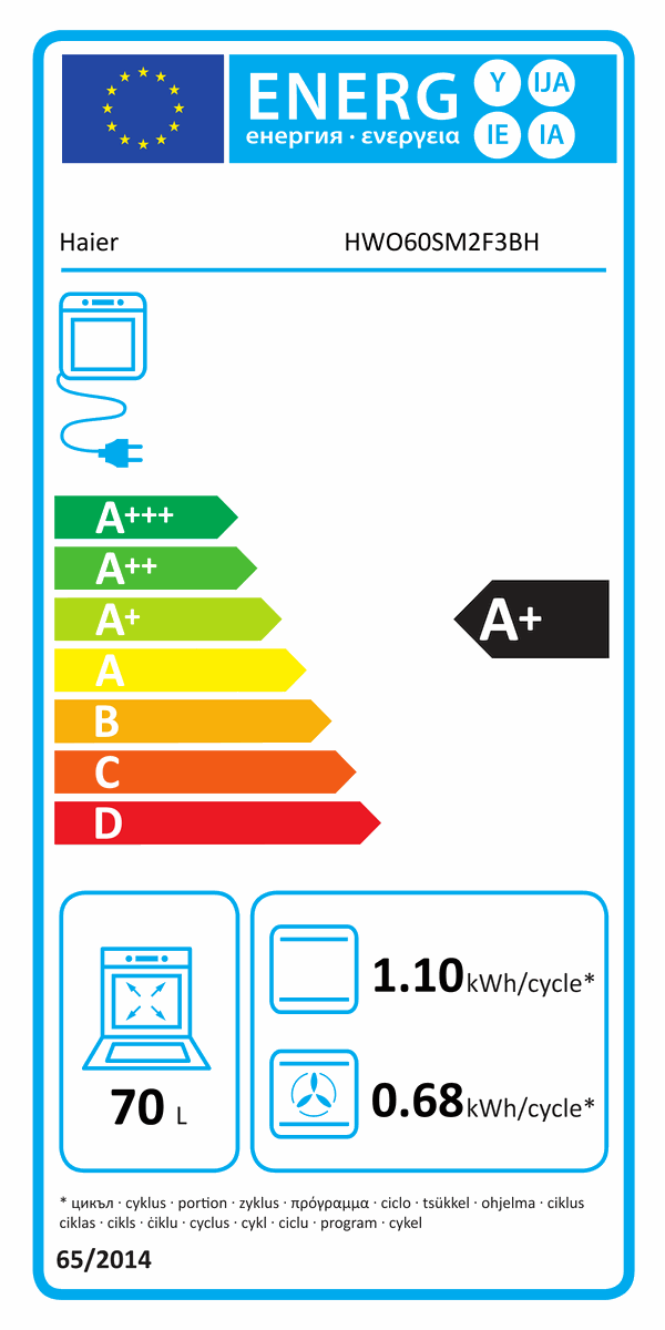 Elektriskā cepeškrāsns Haier HWO60SM2F3BH, 70 l