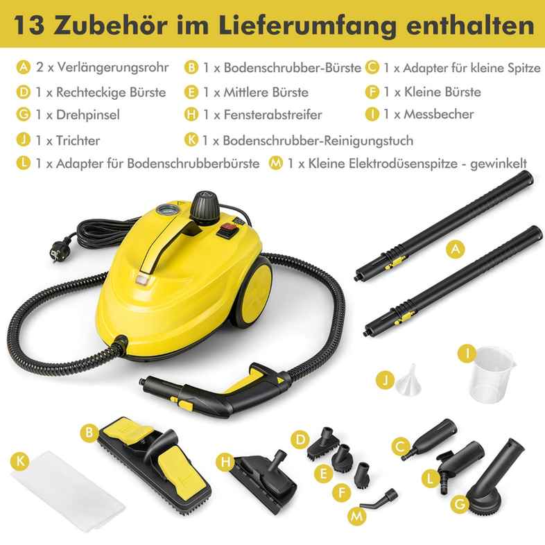 Promotion Tvaika tīrītājs, 13 piederumi, Dzeltens