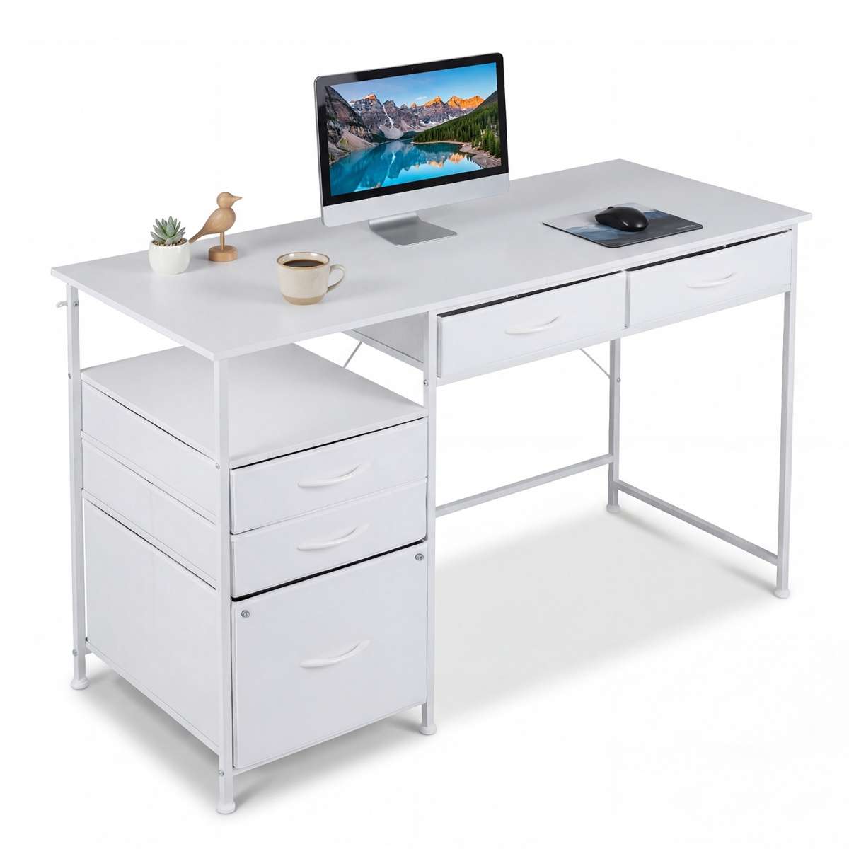 Promotion Datora galds, 5 atvilktnes, Balta