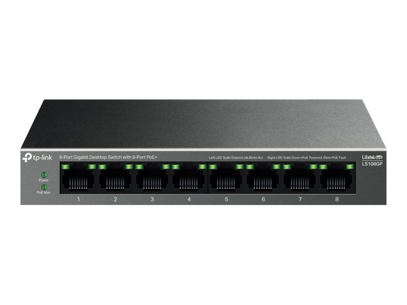 Komutators TP-LINK LS108GP, 8 pieslēgvietas, 8