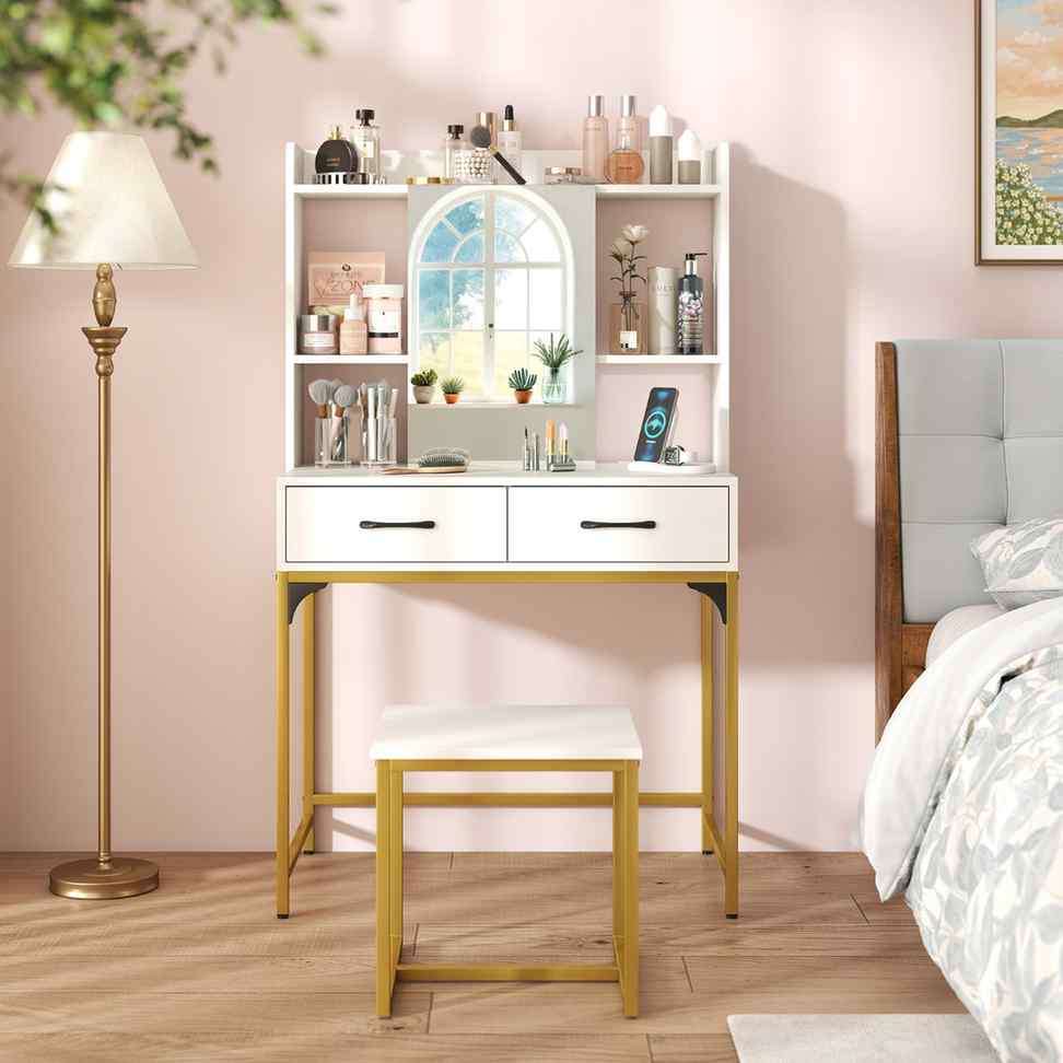 Promotion Kosmētikas galdiņš, 2 atvilktnes, taburete
