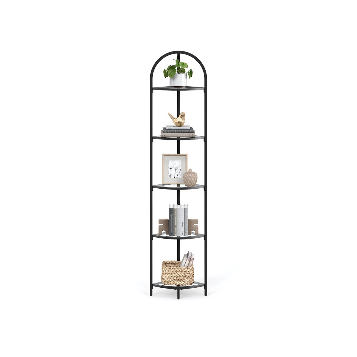 Songmics Caurspīdīgs stūra plaukts 28x28x158cm, melnā