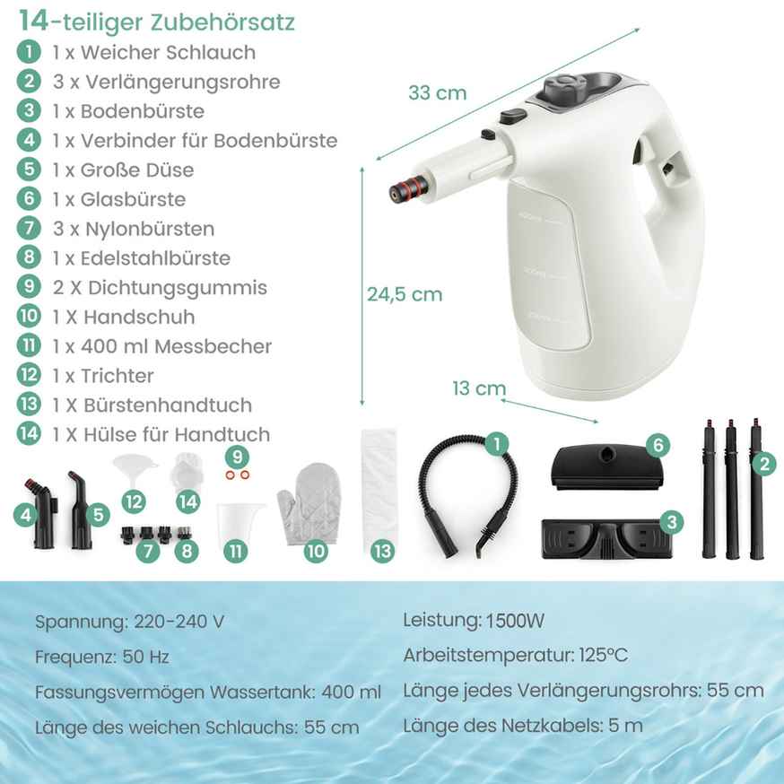 Promotion Rokas tvaika tīrītājs, 14 piederumi