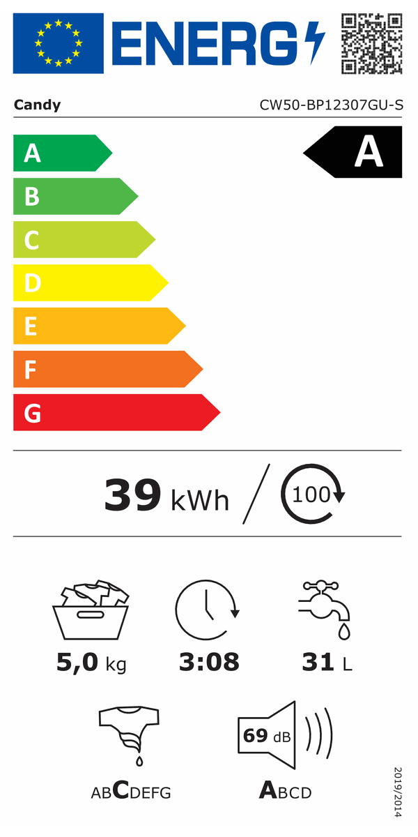 Veļas mašīna Candy CW50-BP12307GU-S, 5 kg