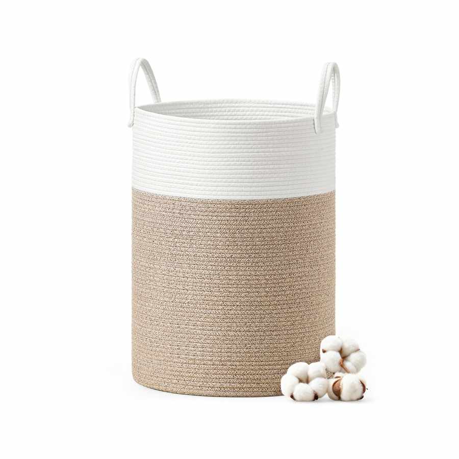 Veļas grozs SONGMICS, 60 l, Balta/pelēka/brūna