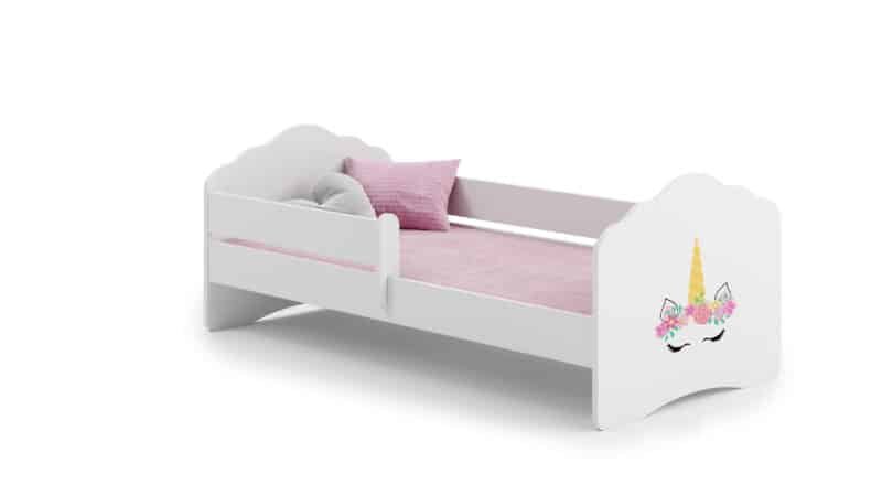 Bērnu gulta Fala ar matraci un aizsargbarjeru 164 cm x 85 cm x 63 cm, vienradzis