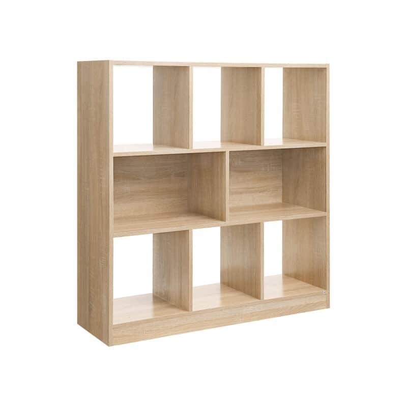 Koka grāmatu skapis, 8 nodalījumi