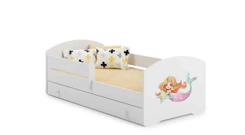 Bērnu gulta Luk ar atvilktni, matraci un aizsargbarjeru 144 cm x 77 cm x 56 cm, sirēna