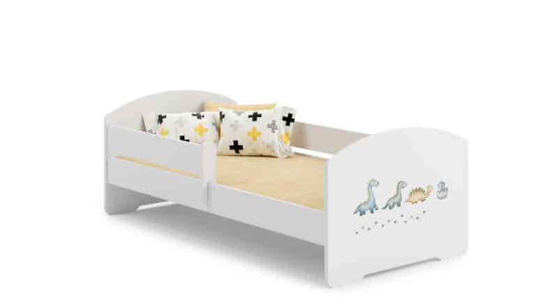 Bērnu gulta Luk ar matraci un aizsargbarjeru 164 cm x 85 cm x 63 cm, dinozauri