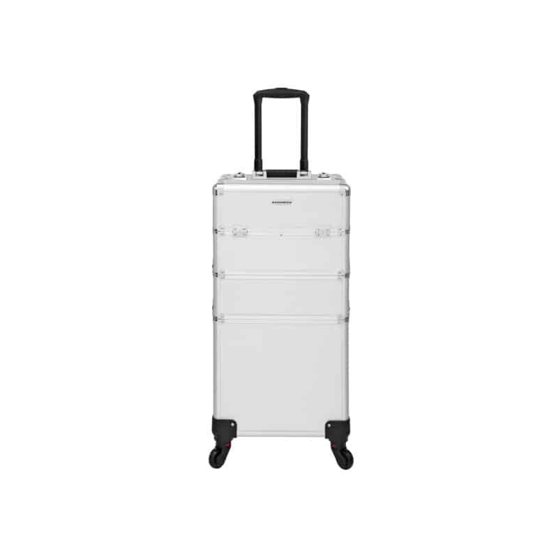 Kosmētikas čemodāns uz riteņiem, sudraba krāsā