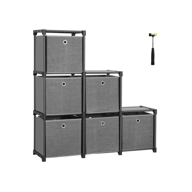Plaukts ar 6 auduma kubiņiem 105 x 105 x 30 cm., 6 nodalījumi, pelēkā krāsā