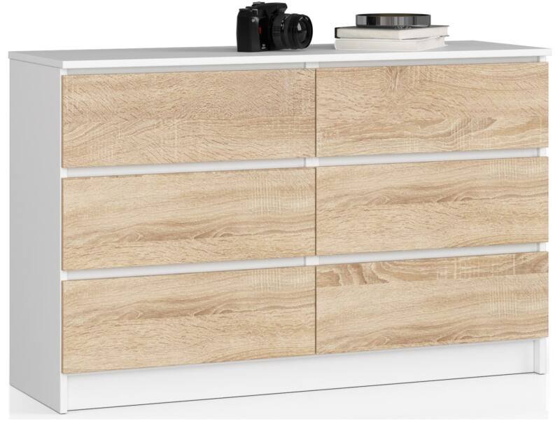 Kumode NORE K120 ar 6 atvilktnēm, ozolkoka/baltā krāsā