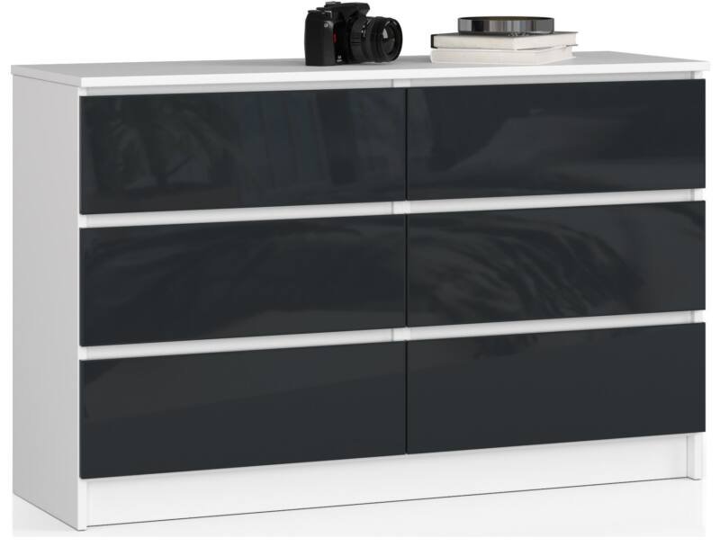 Kumode NORE K120 ar 6 atvilktnēm, balta/tumši pelēka