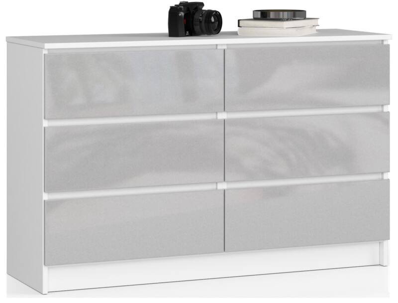 Kumode NORE K120 ar 6 atvilktnēm, balta/gaiši pelēka