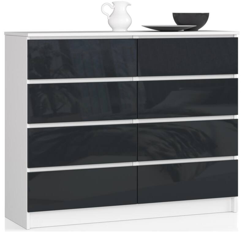 Kumode NORE K120 ar 8 atvilktnēm, balta/tumši pelēka